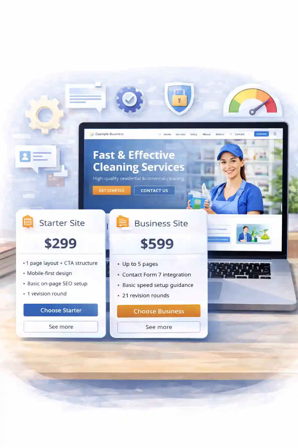 Laptop showing a modern business website layout