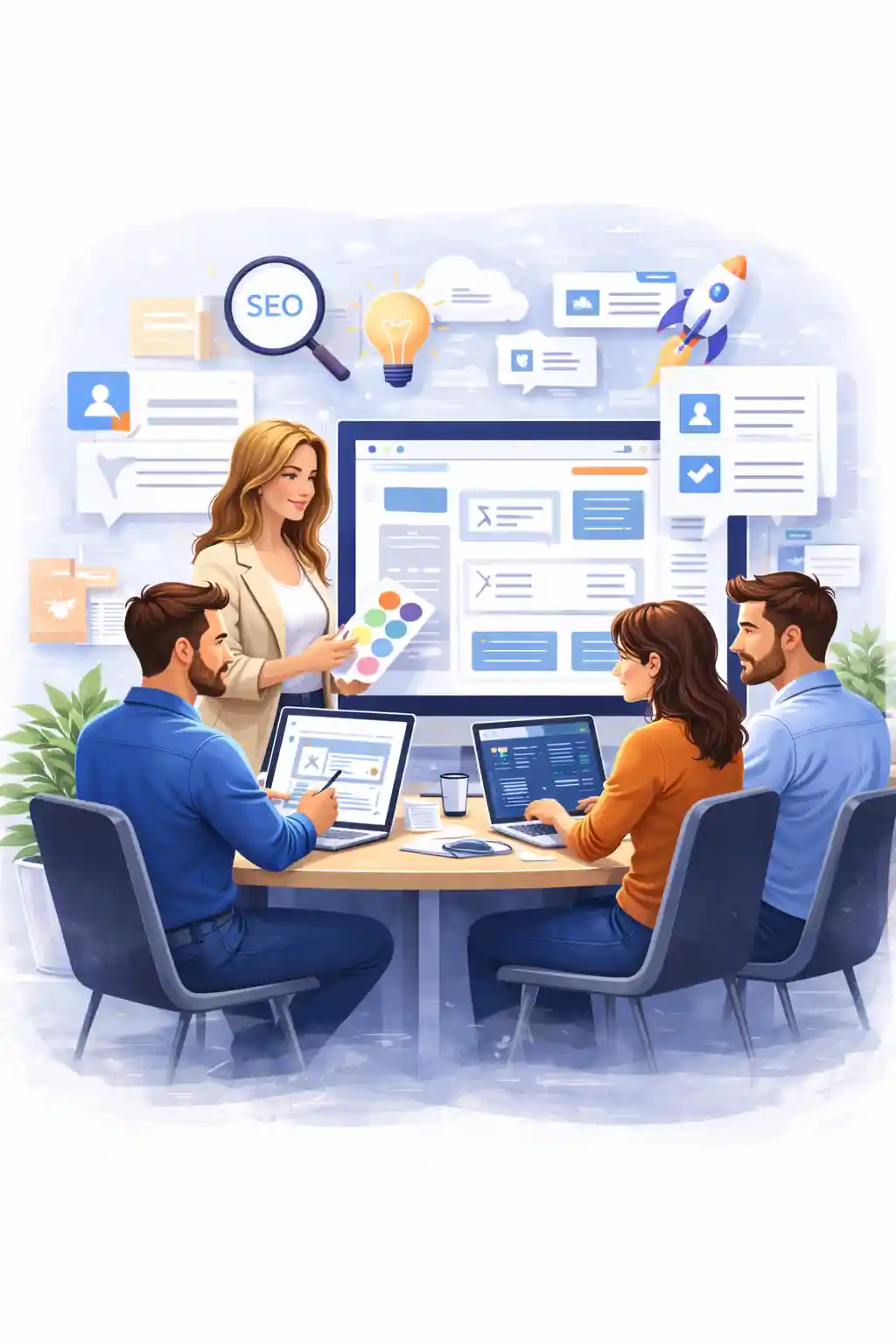 Illustration showing web design and development process